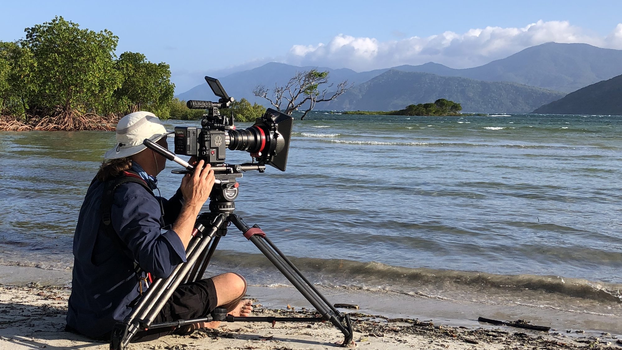 Crew filming Indigenous Rangers on location, tropical Queensland